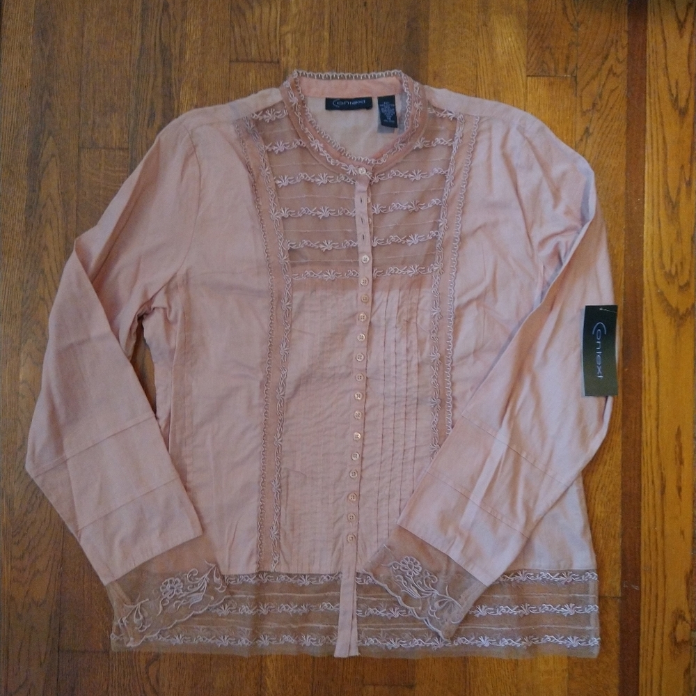 NWT Context Mesh & Embroidery Blouse